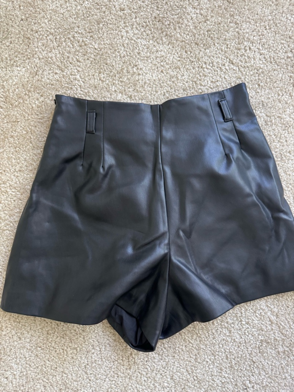 Zara Black High-Waist Faux Leather Shorts